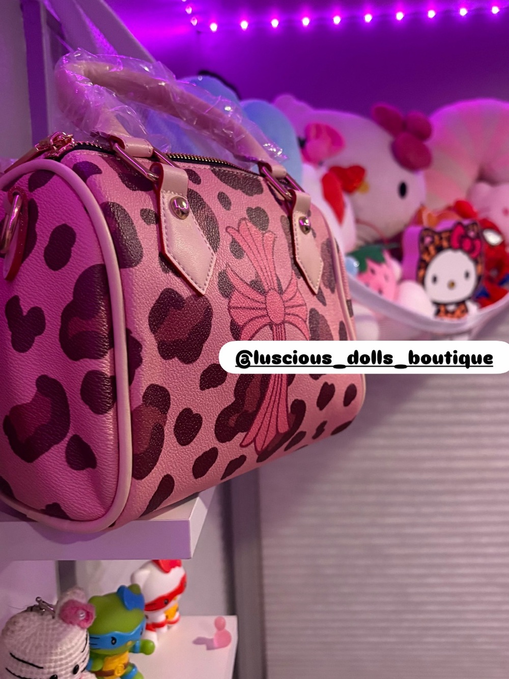 Pink Leopard Print Bow Accent Satchel Bag